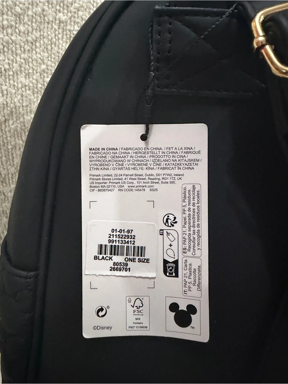 Disney Black Mini Backpack with Mickey Ear Accents